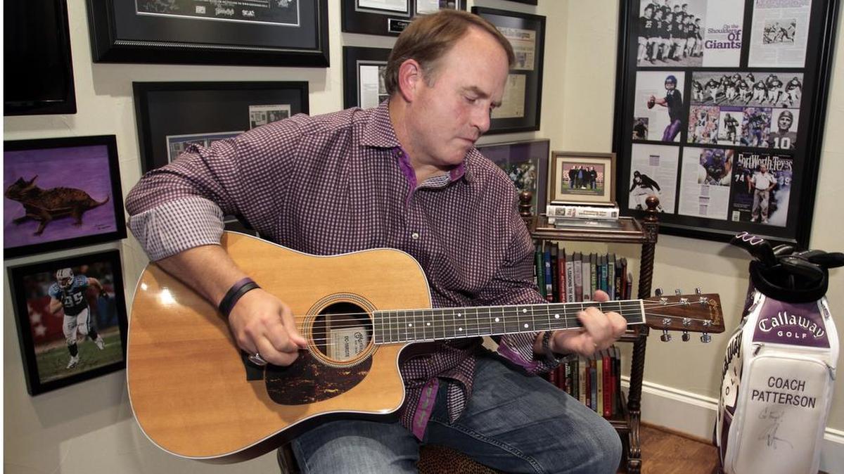 TCU coach Gary Patterson is photographed playing the guitar at his home in Fort Worth in 2013. It’s one way he relaxes outside of football season. Monday night in Memphis, he gave a Liberty Bowl audience a short sample of his talent.