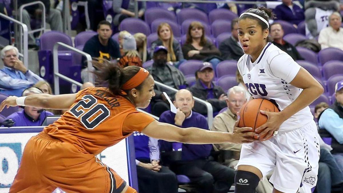 TCU guard A.J. Alix tries to get past Texas guard Brianna Taylor during their game on Jan. 20.