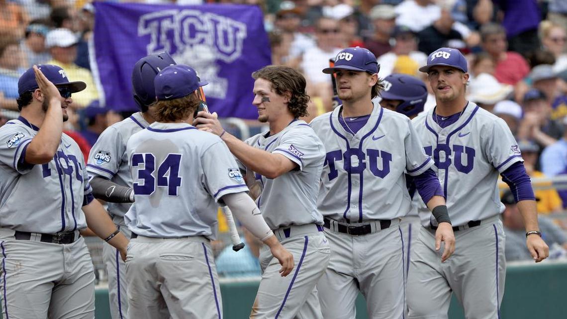 
TCU center fielder Cody Jones, center, said: “It really doesn’t matter what we did in the past. It’s what we do tomorrow.”

