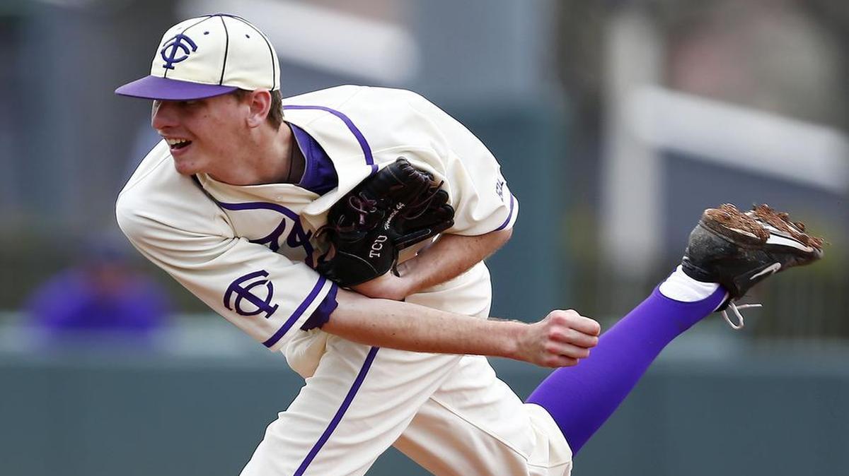 TCU pitcher Brian Howard, shown in a 2015 game against Oklahoma State, missed his start last week at Kansas because of arm soreness. He leads the Horned Frogs in strikeouts and innings pitched.