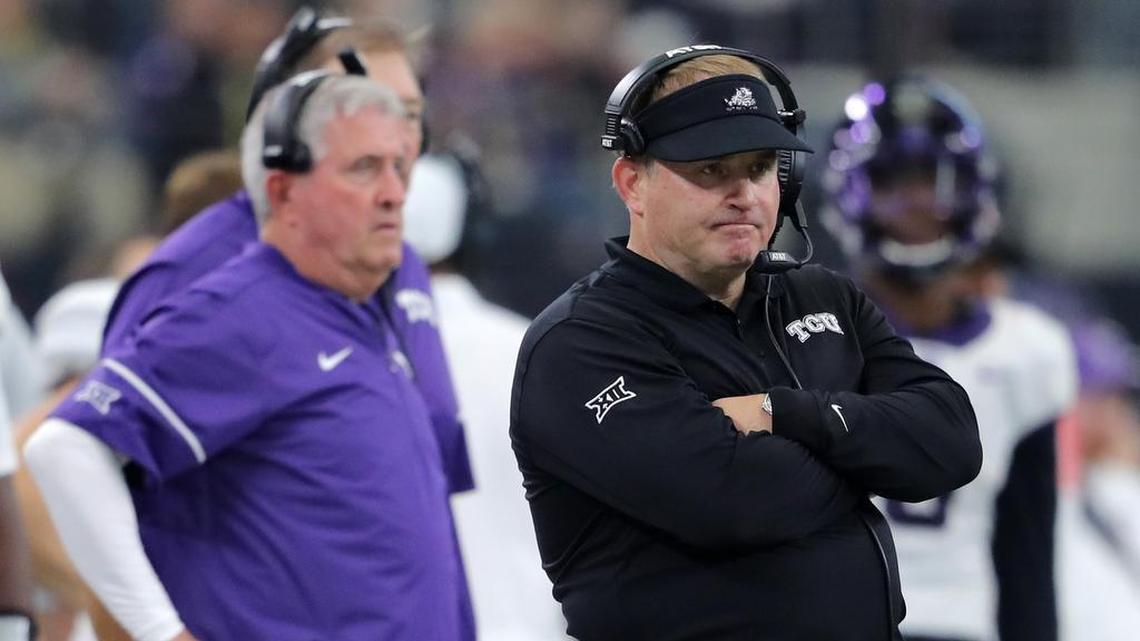 TCU head coach Gary Patterson, right, looks on during the Big 12 Championship game in December, along with outside receivers coach Rusty Burns. Burns recruited safety ArDarius Washington from Shreveport (La.) Evangel Christian.