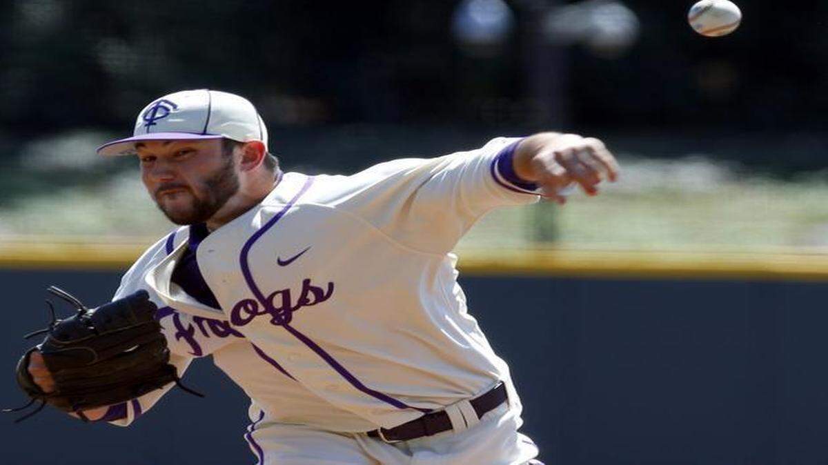 
TCU pitcher Alex Young retired the first 16 batters before giving up a double Sunday against Wichita State. 
