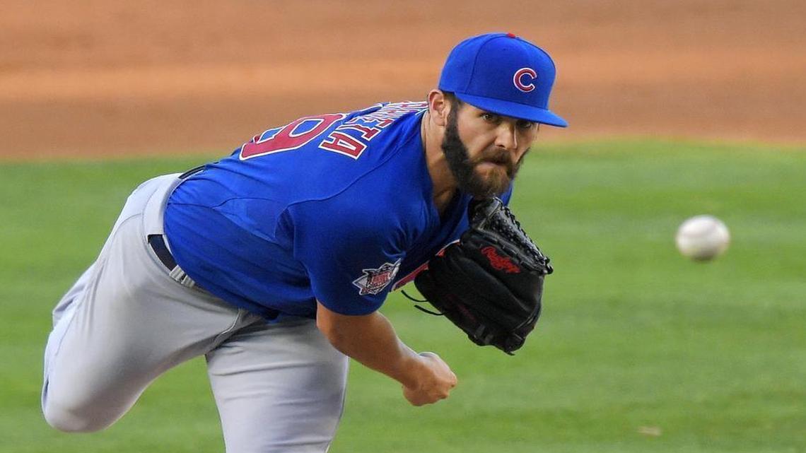 
Chicago Cubs starting pitcher Jake Arrieta struck out 12 in no-hitting the Dodgers on Sunday night.

