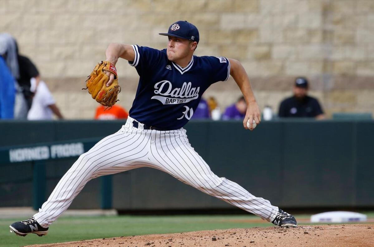Dallas Baptist pitcher Jordan Martinson (30), bottom of the first inning, as Virginia plays Dallas Baptist, Saturday, June 3, 2017. The 2017 NCAA Division I Baseball Championship-Fort Worth Regional is being played at TCU.