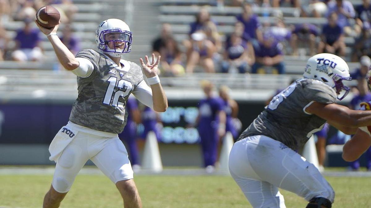TCU quarterback Foster Sawyer throws during fourth-quarter action against Iowa State at Amon G. Carter Stadium on Sept. 17. The backup quarterback has appeared in two games this season.