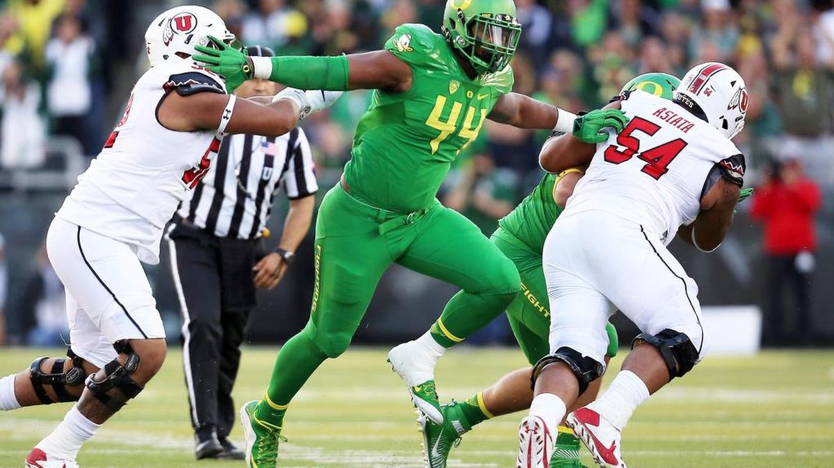 TCU defensive end DeForest Buckner moves upfield against the Utah offensive line during their Sept. 26 game. The 6-7, 300-pound senior from Waianae, Hawaii, was the Pac-12 defensive player of the year.