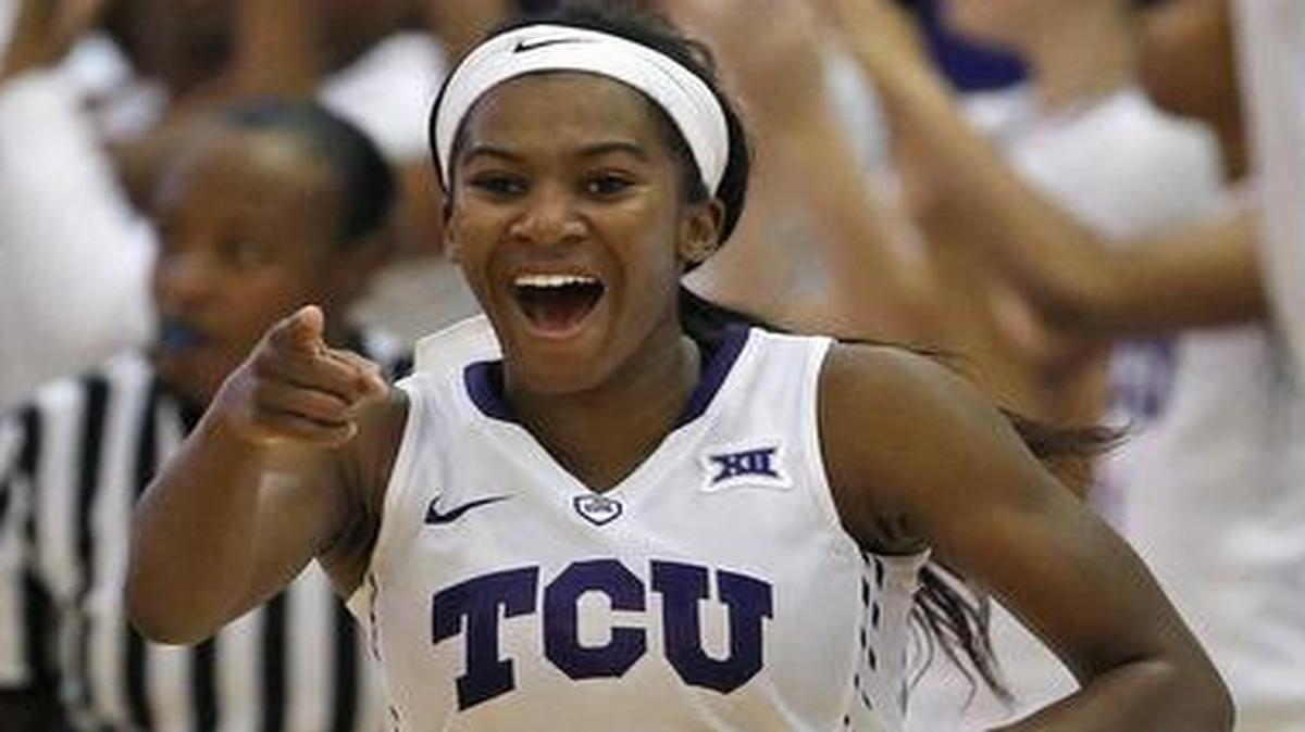 TCU guard Zahna Medley, celebrating a basket in a game in November, scored 19 points Saturday against Iowa State. Medley is 73 points shy of the school record for most career points.