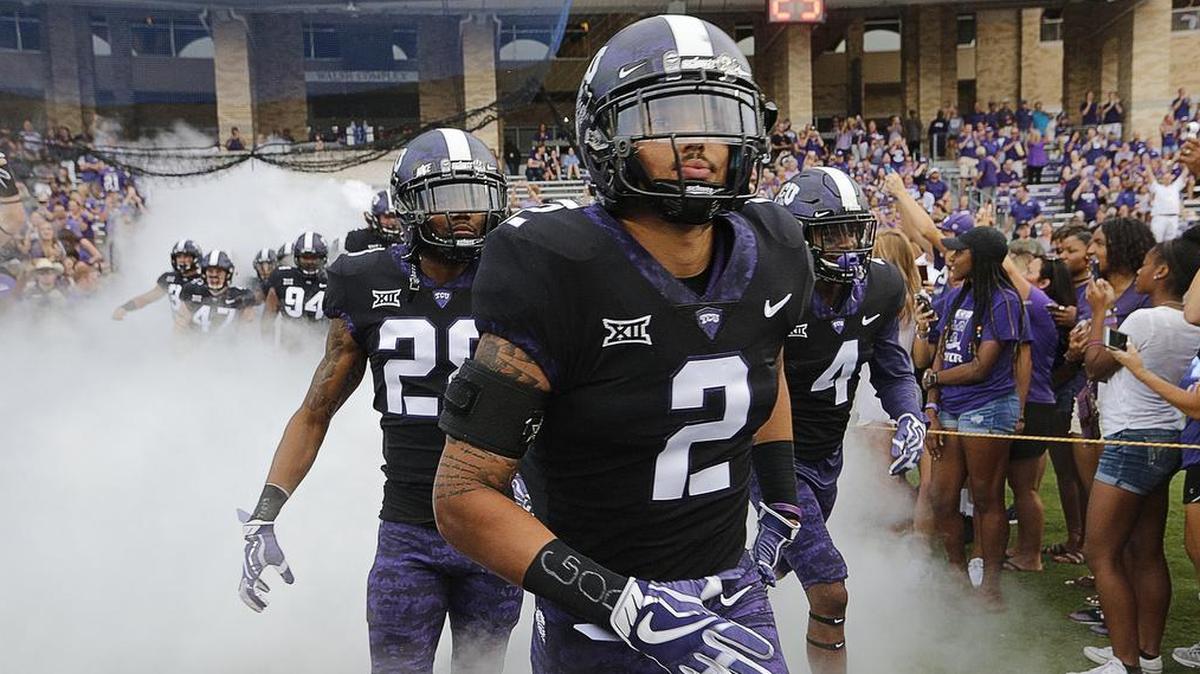 TCU safety Niko Small and teammates enter the field for the season-opener against Jackson State on Sept. 2 at Amon G. Carter Stadium.