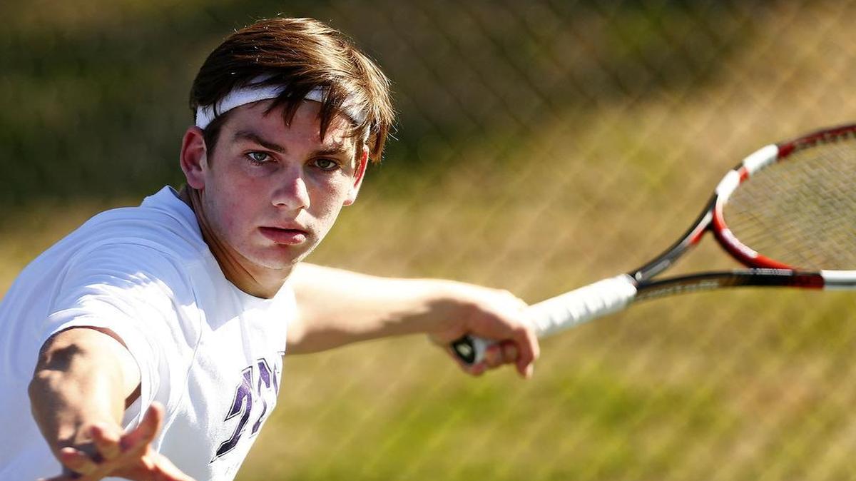 
Cameron Norrie, practicing earlier this season, beat Soren Hess-Olesen of Texas 5-7, 6-3, 6-3 Thursday to advance to the Sweet 16 singles.


