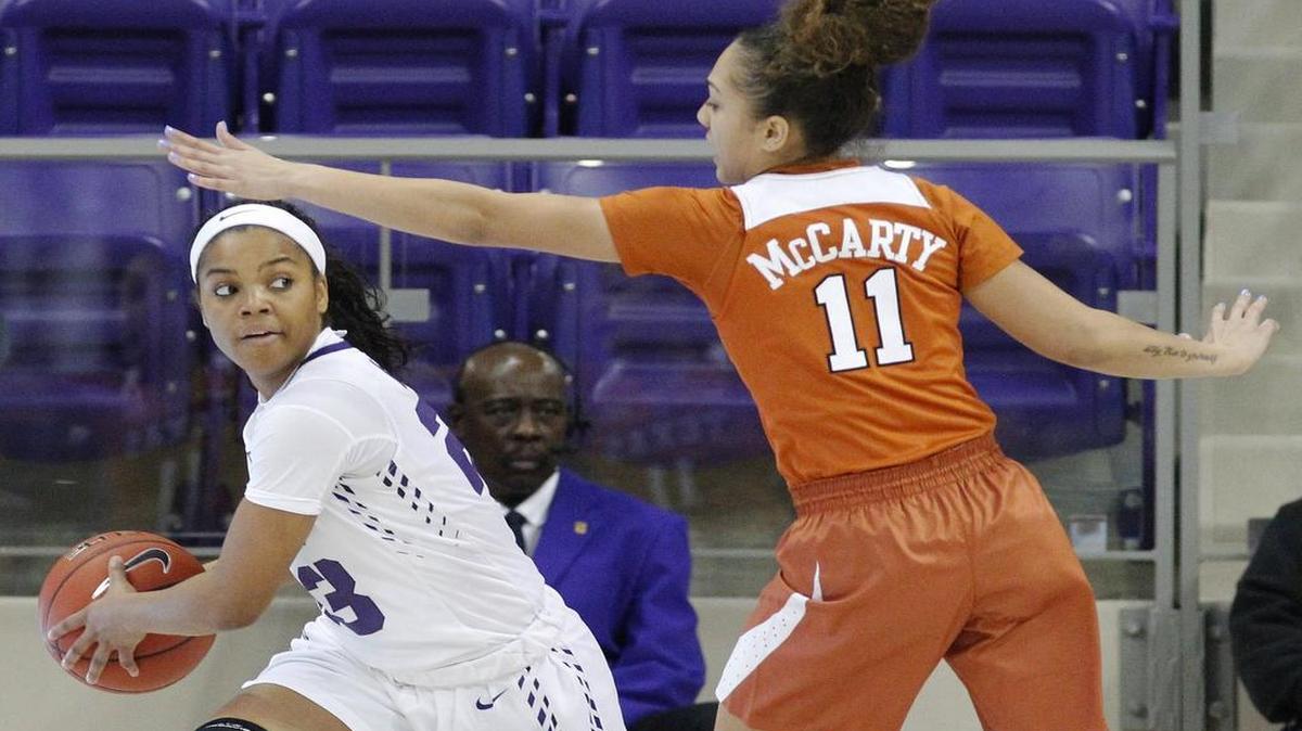 TCU Horned Frogs guard AJ Alix, left, looks for a open teammate against Texas Longhorns guard Brooke McCarty in a game Jan. 25. Alix, a redshirt junior past season in eligibility, will play for Florida State in 2017-18 as a graduate transfer.