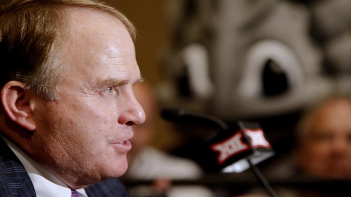 
TCU coach Gary Patterson speaks during a Big 12 football media day press conference Monday in Dallas.
