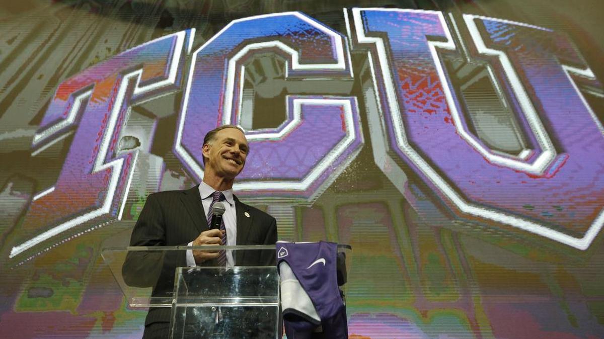 New TCU basketball coach Jamie Dixon interacts with the audience at a public introduction March 22 at Schollmaier Arena. The school announced Thursday the signing of his first recruit to Fort Worth, point guard Jaylen Fisher.
