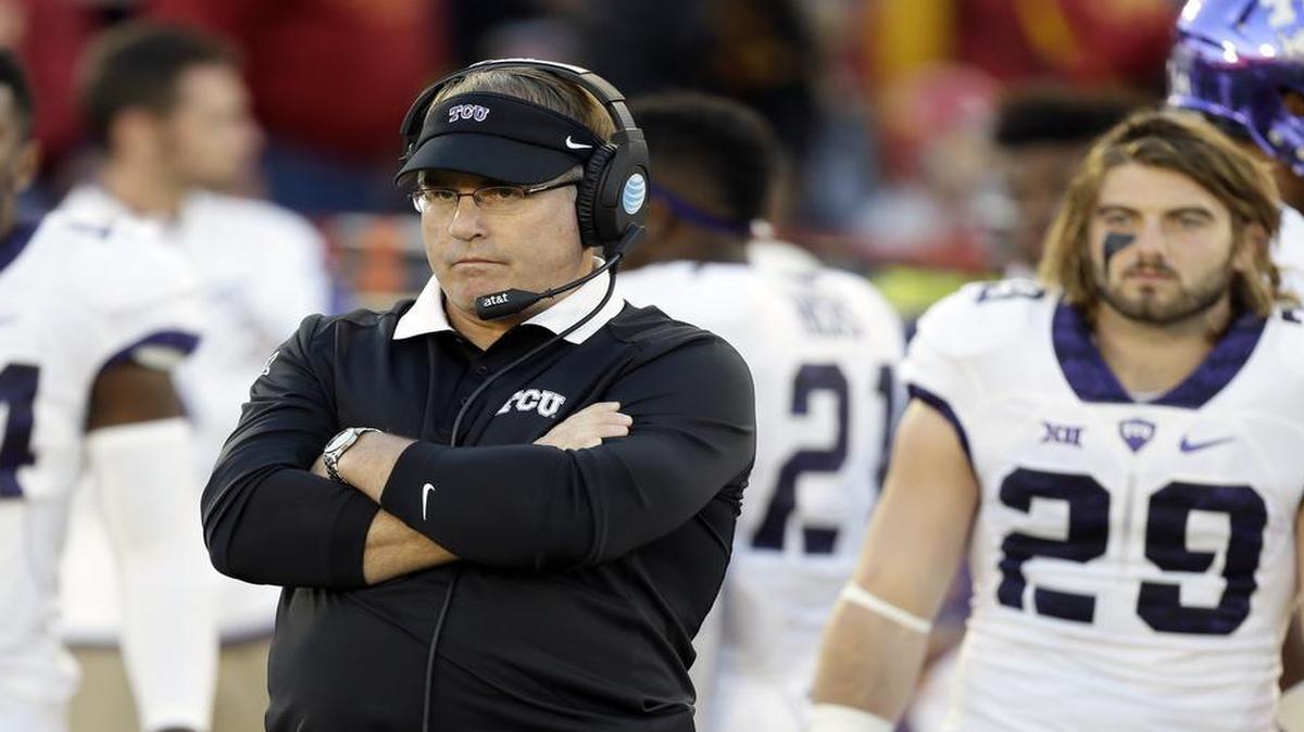 TCU coach Gary Patterson takes in the scene during first-half action last week at Iowa State. He said Monday that the Horned Frogs’ performance in the last five games will say more than what they did in the first seven.