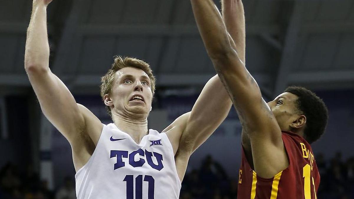 TCU forward Vladimir Brodziansky, left, in action Saturday against Iowa State, led the Horned Frogs with 22 points and six rebounds in Wednesday’s loss to Texas Tech in Lubbock.