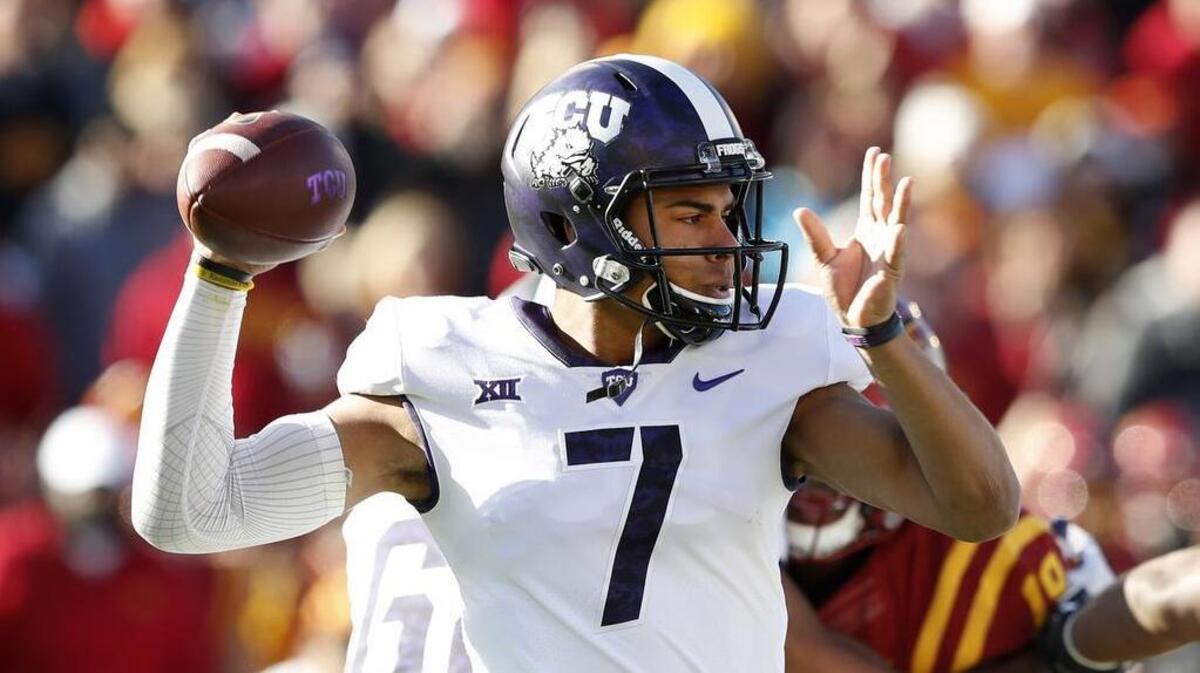 TCU quarterback Kenny Hill prepares to throw during first-half action against Iowa State. In his first game with multiple interceptions this season, Hill and the Horned Frogs lost 14-7 in Ames, Iowa, on Saturday.