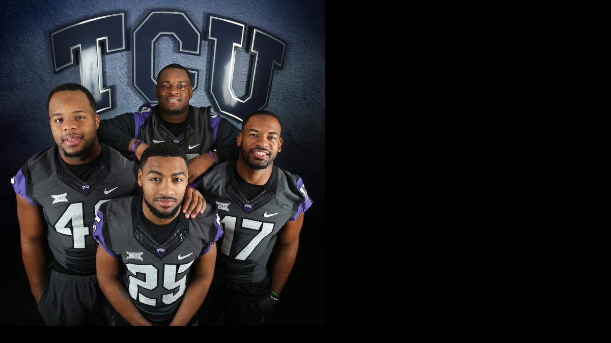
Seniors Cliff Murphy, left, Kevin White, front, Tayo Fabuluje, rear, and Sam Carter led TCU to its first Big 12 championship.



