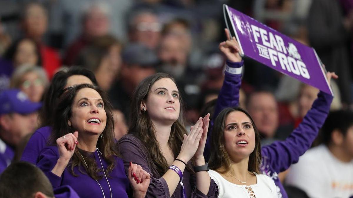 TCU fans watch as TCU beats Stanford 39-37 in the Valero Alamo Bowl in the Alamodome in San Antonio on Dec. 28.