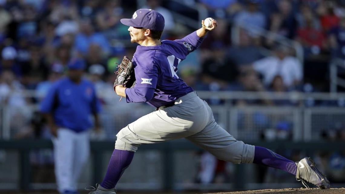 TCU’s Jared Janczak works in the third inning of his start Sunday against Florida at the College World Series.