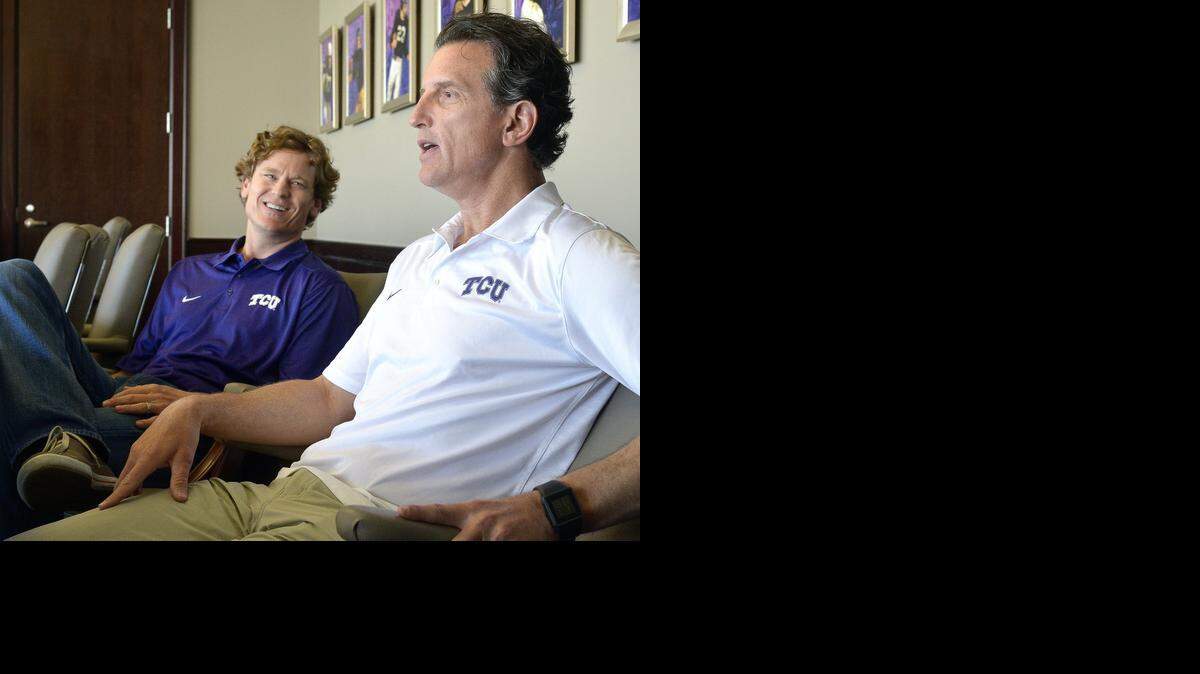 
Sonny Cumbie, left, with fellow co-offensive coordinator Doug Meacham, said TCU might have been too conservative early in the fourth quarter against Baylor.


