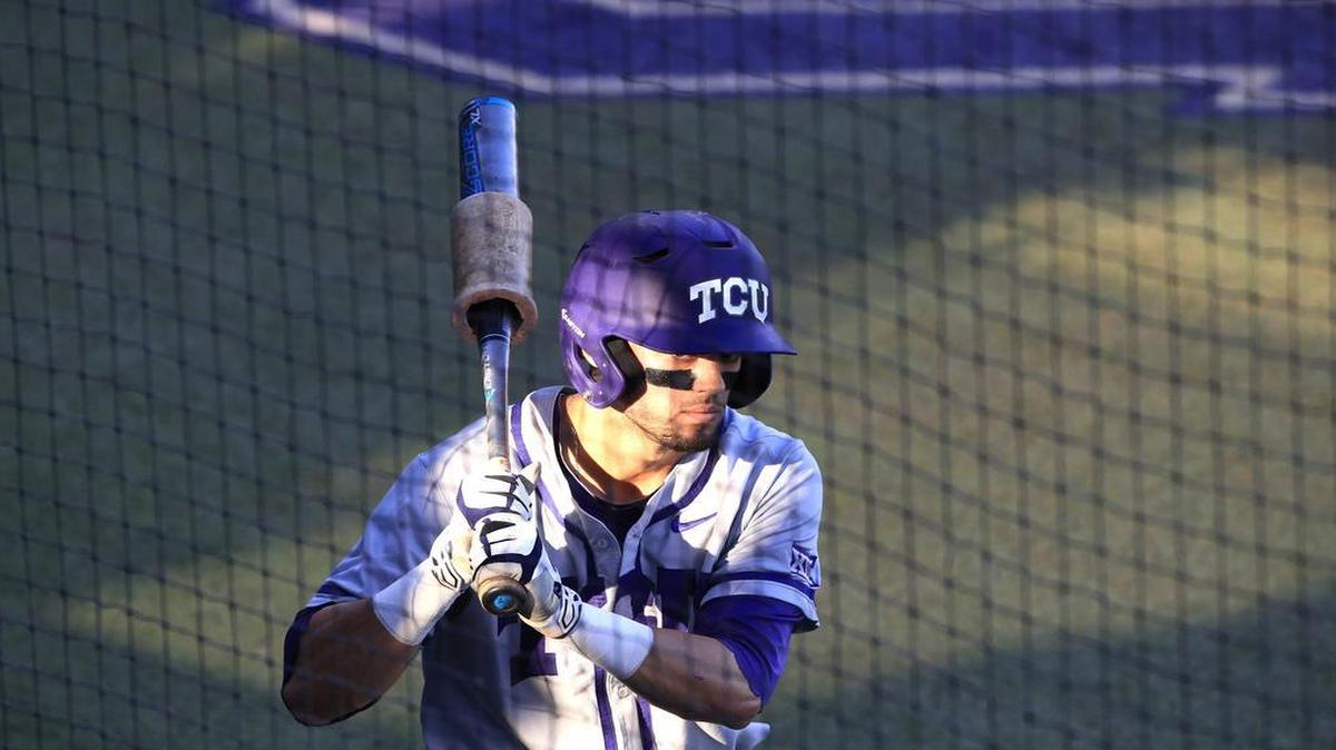 TCU center fielder Dane Steinhagen prepares to bat during the second inning Sunday against Arizona State at Lupton Stadium. He had three hits in the Horned Frogs’ 8-1 victory for the Fort Worth Regional championship.