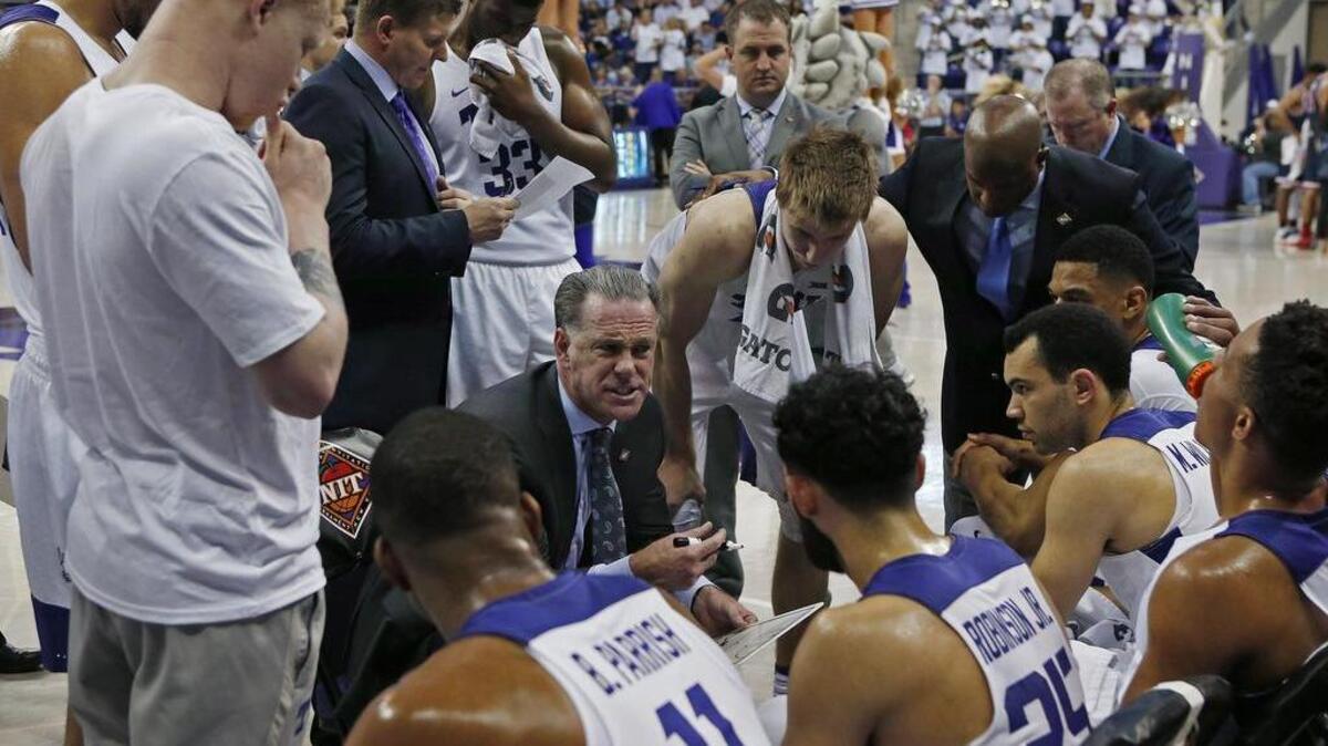 TCU mens’ basketball coach Jamie Dixon instructs his team during an NIT game against Richmond in March. The Horned Frogs have added a Dec. 8 game against Nevada, to be played in Los Angeles, as part of the 2017-18 schedule.