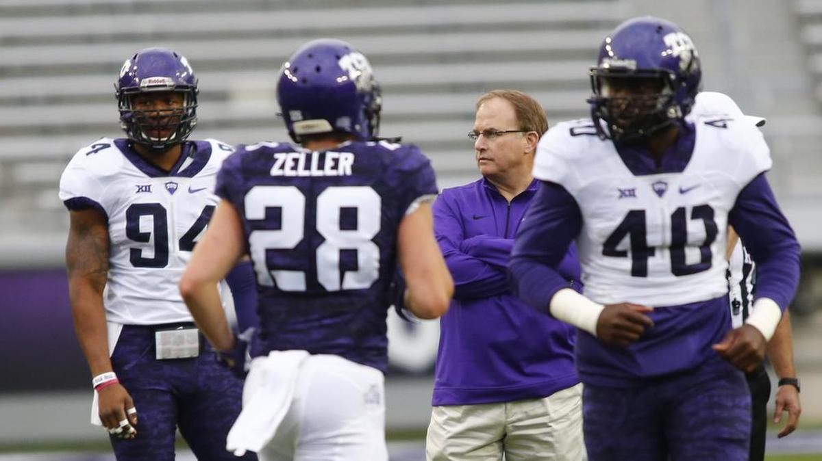 TCU coach Gary Patterson, pictured before the team’s spring scrimmage at Amon G. Carter Stadium on April 1, stood by the Big 12’s current structure in a conference call with reporters Tuesday.