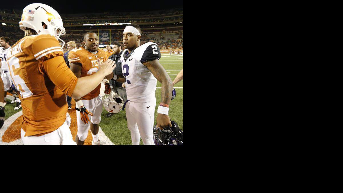 
TCU quarterback Trevone Boykins, talking postgame with Texas players on Thanksgiving, may need a spectacular game Saturday to win postseason honors. The Horned Frogs probably only need to win by two or three touchdowns to ensure a spot in the four-team playoff. 
