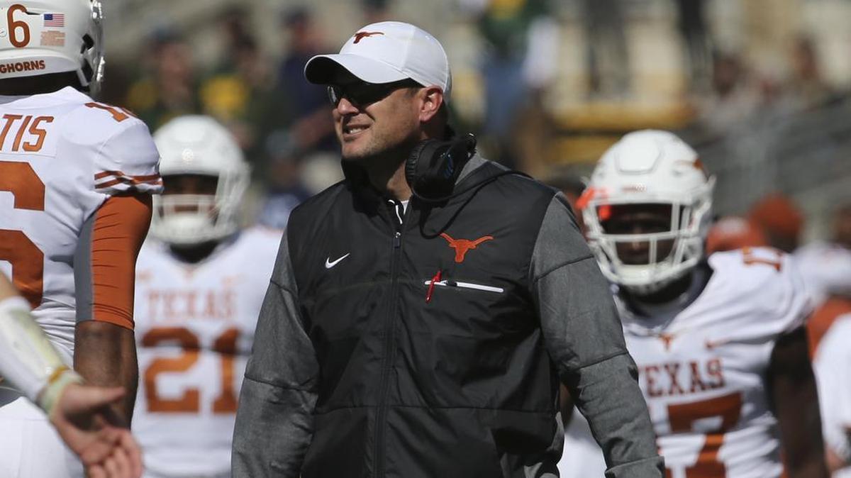 Texas head coach Tom Herman looks on after the Longhorns scored against Baylor in a 38-7 win in Waco on Saturday.