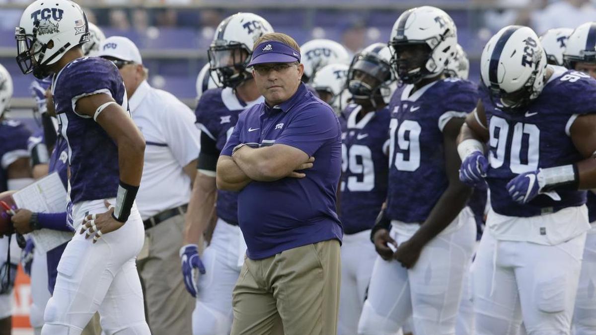 TCU coach Gary Patterson watches during warmups for a Sept. 3 game against South Dakota State at Amon G. Carter Stadium.