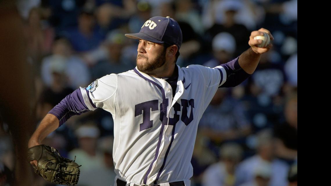 TCU’s Alex Young, delivering in the first inning, had 12 strikeouts Tuesday night and gave up only three hits.