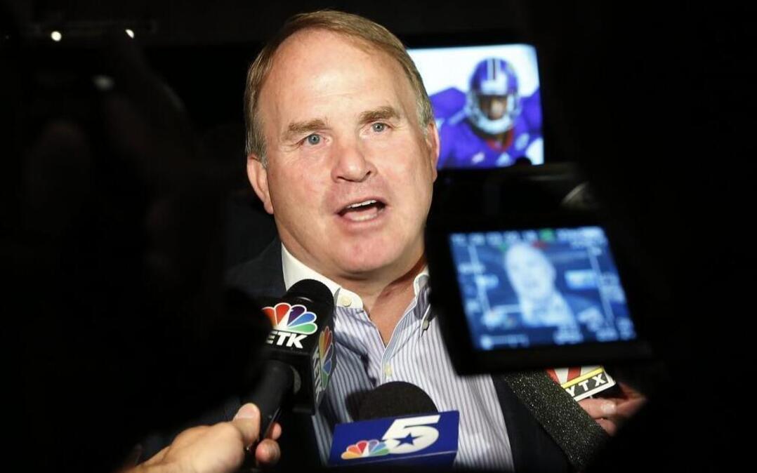 TCU coach Gary Patterson talks with reporters at the Dallas Omni, site of Big 12 Media Days.