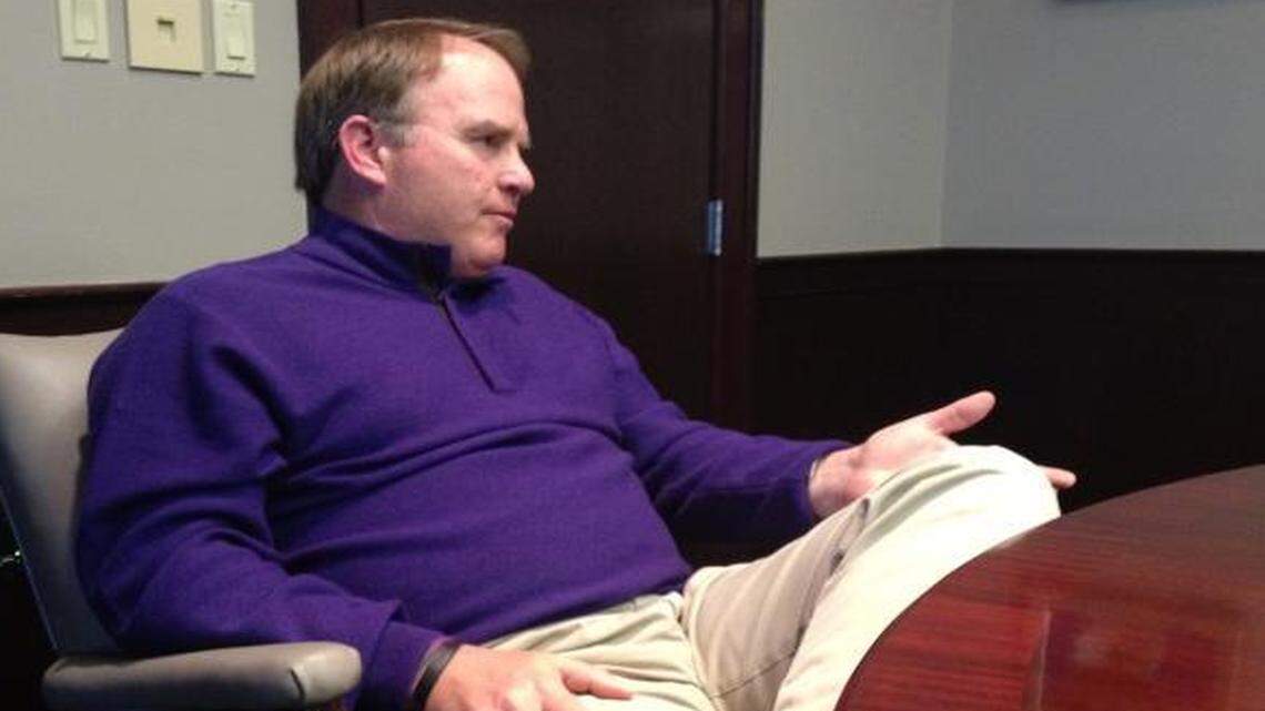 
TCU coach Gary Patterson discusses the start of spring football practice with reporters Wednesday. He said his staff will visit Alabama in the spring to look at recruiting practices.

