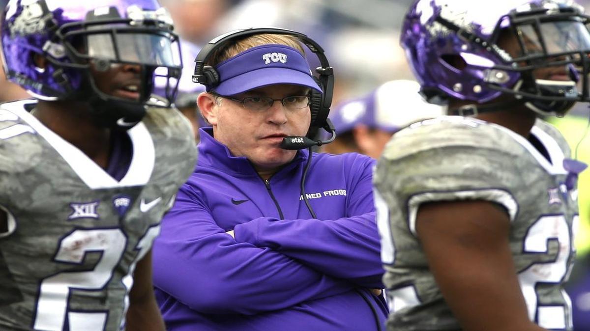TCU coach Gary Patterson looks on from the sideline during last week’s game against Kansas. Five more injuries landed on his desk during the game, including to quarterback Trevone Boykin.