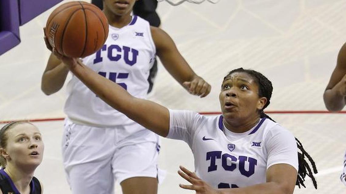 TCU Horned Frogs guard/forward Veja Hamilton (3) on a layup in the first quarter.