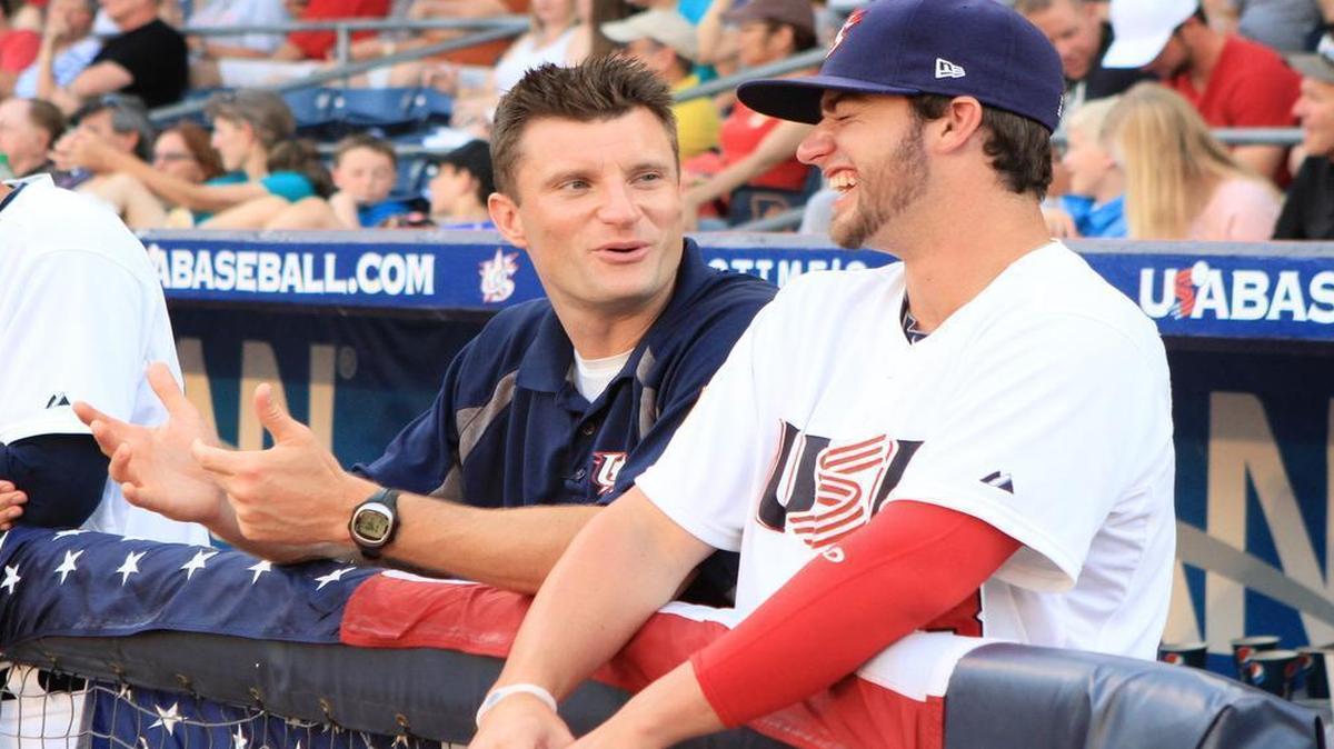 
Sports psychologist Brian Cain visits with former TCU pitcher Brandon Finnegan while he played for the USA Collegiate National Team in 2013. Finnegan is now with the Kansas City Royals.
