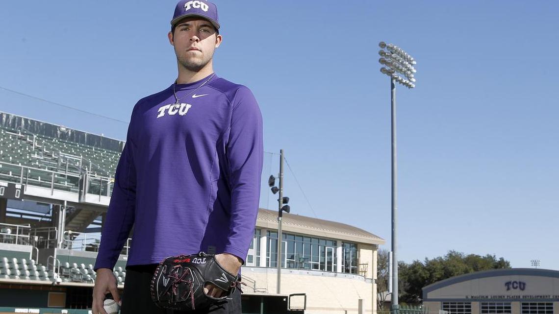 TCU pitcher Mitchell Traver is pictured at Lupton Stadium before a January practice. The senior right-hander, yet to pitch this season because of injury, is tentatively scheduled for a May 8 start at Penn State.