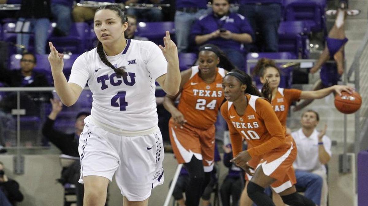 TCU Horned Frogs freshman guard Amber Ramirez reacts after sinking a 3-point shot in the second quarter against Texas on Wednesday. Ramirez ended with a team-high 15 points.