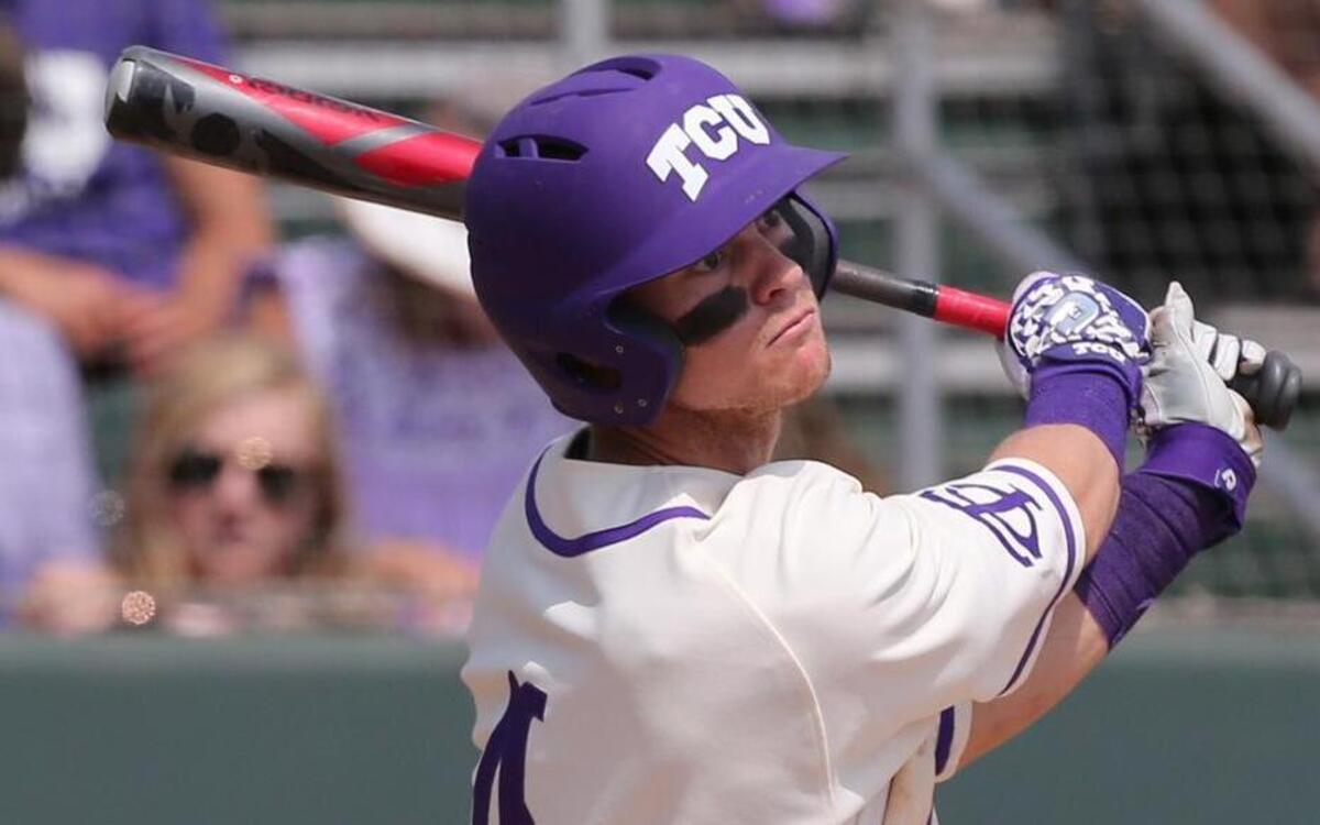 TCU’s Cam Warner, shown earlier this season, hit a grand slam Sunday against Kansas State, his third home run of the season. He paced a 15-hit Horned Frogs attack in a 12-4 victory in Manhattan, Kan.