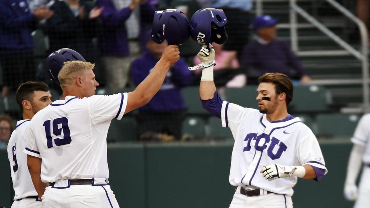 Dane Steinhagen, right, playing in a game against SFA earlier this season, ignited a rally for TCU in the fourth inning with a triple.