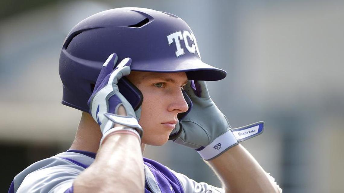 TCU outfielder Nolan Brown waits for his turn in batting practice at Lupton Stadium on May 28, 2015, before the Horned Frogs began play in the Fort Worth Regional against Sacred Heart.