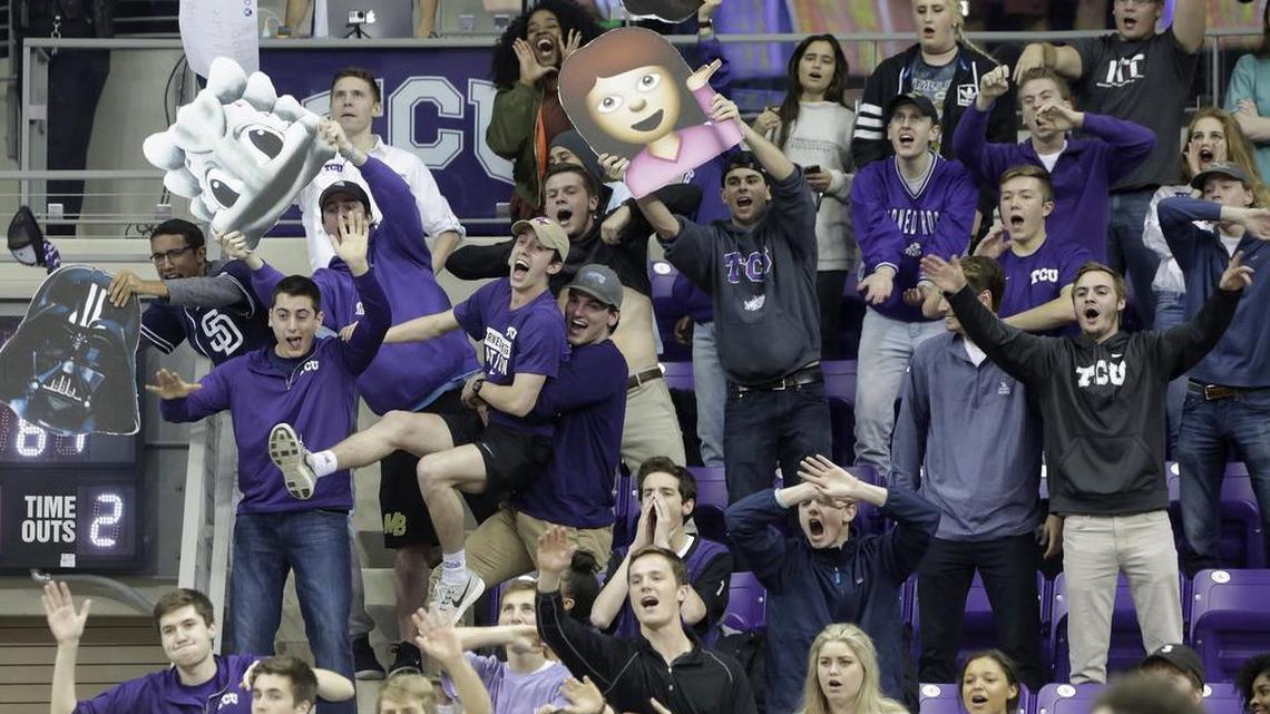 TCU fans cheer during the second half of a game against Oklahoma State on Feb. 15, 2017, at Schollmaier Arena.