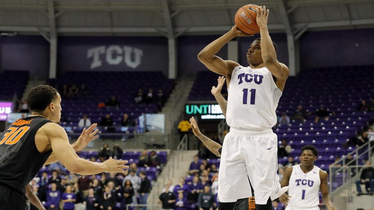 TCU guard Brandon Parrish rises for a jumper in a game against Oklahoma State on Feb. 8. He led TCU in scoring with 15 points in the 63-56 victory.