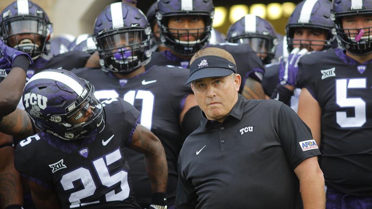 TCU coach Gary Patterson and his team get ready to take the field against Jackson State. The Horned Frogs won 63-0 in their season opener to give coach Gary Patterson his 150th victory at TCU.