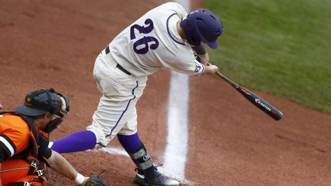 
TCU shortstop Keaton Jones follows through on a first-inning single against Oklahoma State last weekend. He is hitting .296 and tied for second on the team in hits with 24.
