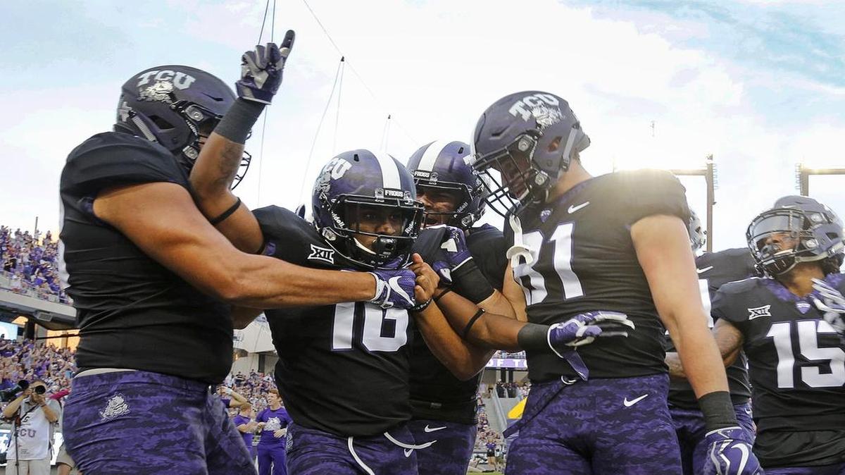 TCU running back Kenedy Snell celebrates after scoring a touchdown Saturday in the Horned Frogs’ 63-0 win over Jackson State.