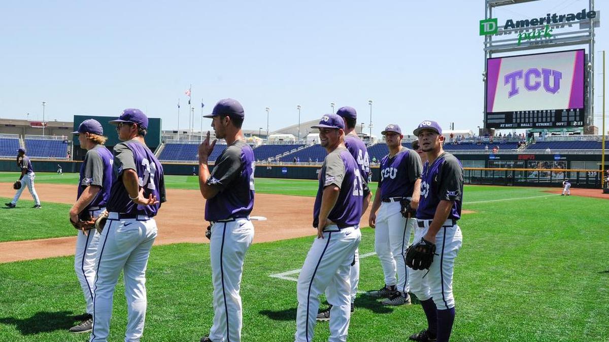 TCU players survey the field at the start of practice at TD Ameritrade Park in Omaha last week.