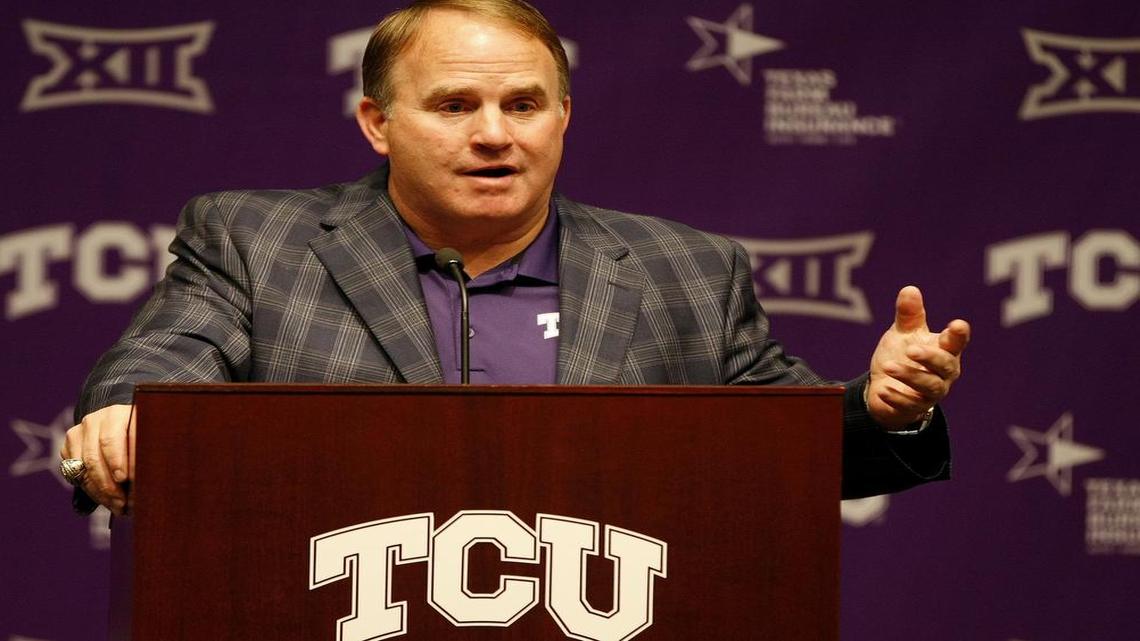 
TCU coach Gary Patterson speaks during a press conference ahead of the start of practice for the football team, which will open the season ranked No. 2i n the USA Today coaches poll.
