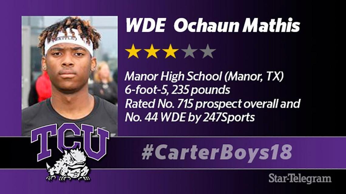 Three-star DE Ochaun Mathis signed with TCU on Dec. 20, 2017.