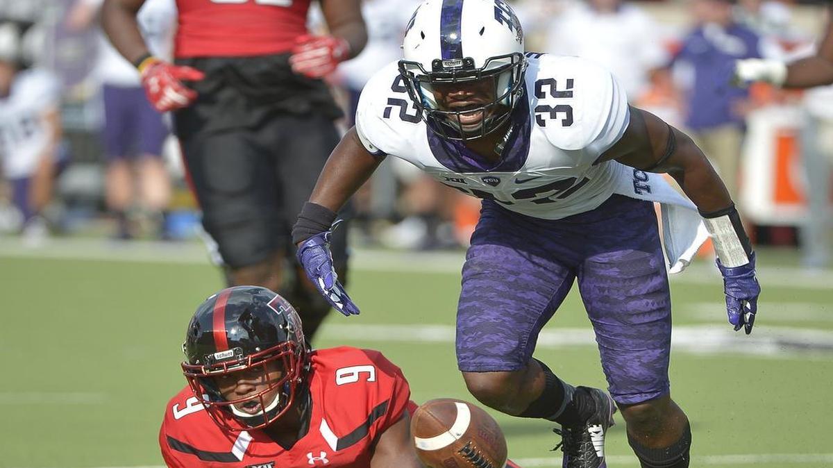 TCU linebacker Travin Howard and Texas Tech receiver Jonathan Giles look on as a pass falls incomplete during a Sept. 26 game in Lubbock last season. Howard had six tackles in the game.