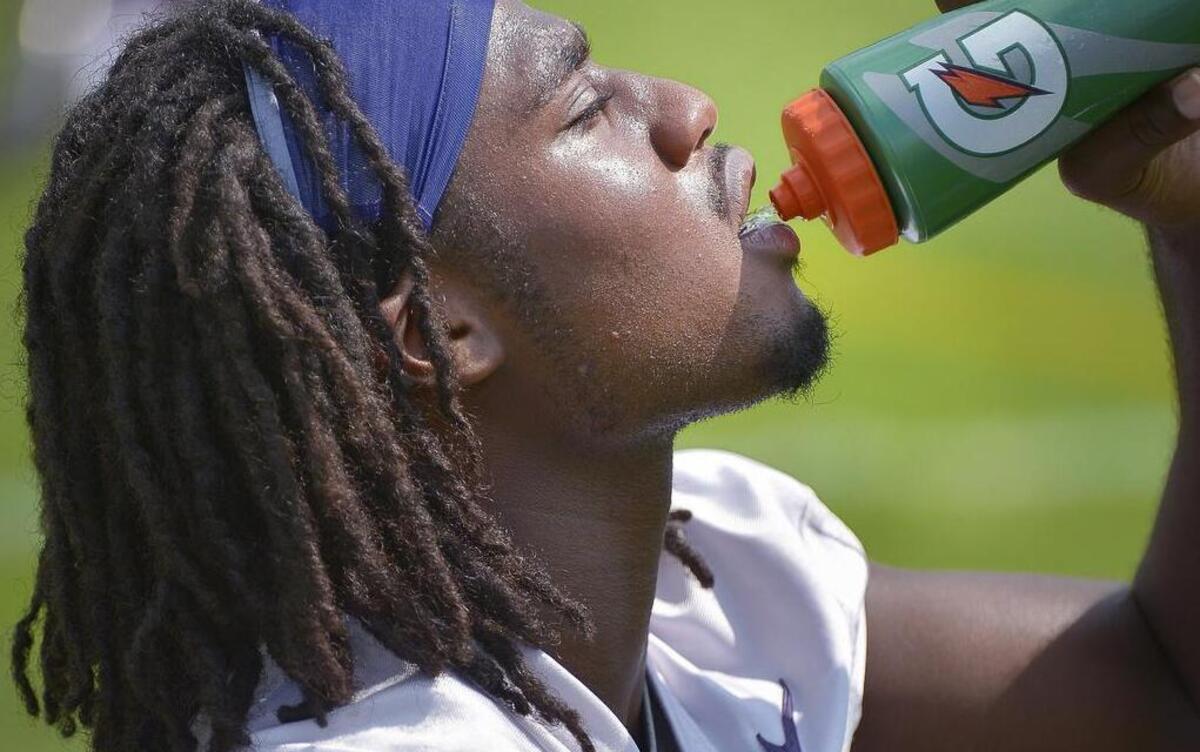 
TCU safety Denzel Johnson takes a break on the opening day of fall practices. The junior from Gainesville won the starting position at strong safety, and through two games is third on the team in tackles with nine, plus an interception.
